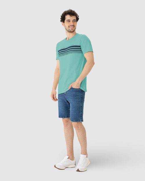 Camiseta Masculina Listras Frontais Em Algodão