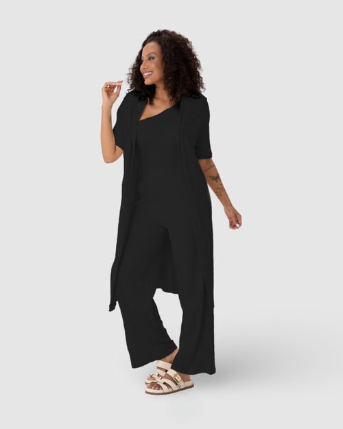 Cardigan Amplo Feminino Manga Curta Em Malha Texturizada