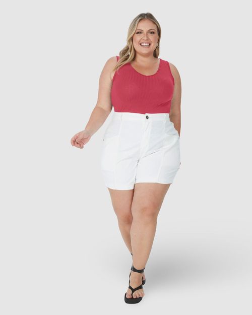 Regata Básica Feminina Plus Size Decote V Em Canelado De Viscose