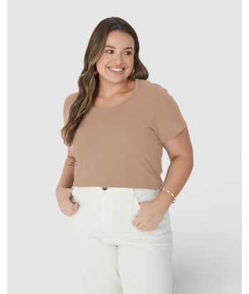 Blusa Básica Feminina Plus Size Manga Japonesa Em Viscose Stretch