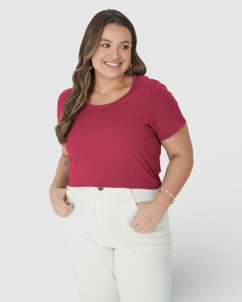 Blusa Básica Feminina Plus Size Manga Japonesa Em Viscose Stretch