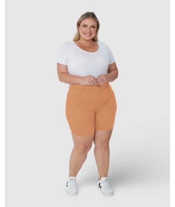 Bermuda Feminina Plus Size Comfort Cintura Média Em Sarja Com Elastano