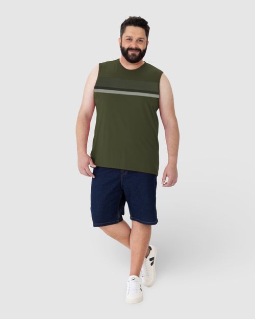Regata Masculina Plus Size Listrado Frontal Em Algodão