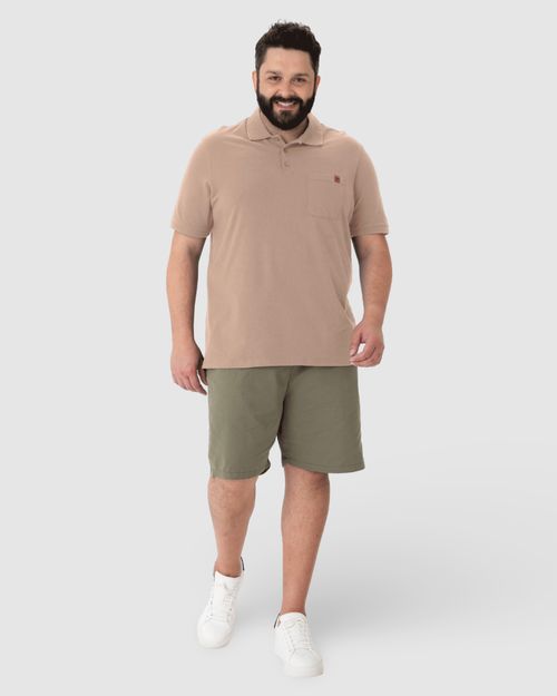 Camisa Polo Masculina Plus Size Bolso Frontal Em Piquet Stretch