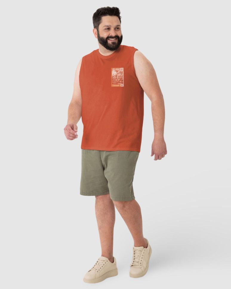 Regata Masculina Plus Size Estampa Peitoral Em Algodão