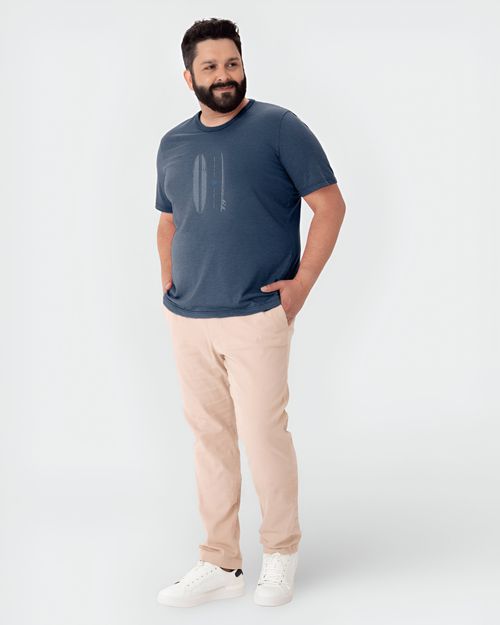 Camiseta Masculina Plus Size Back To The Sea Em Malha Mesclada