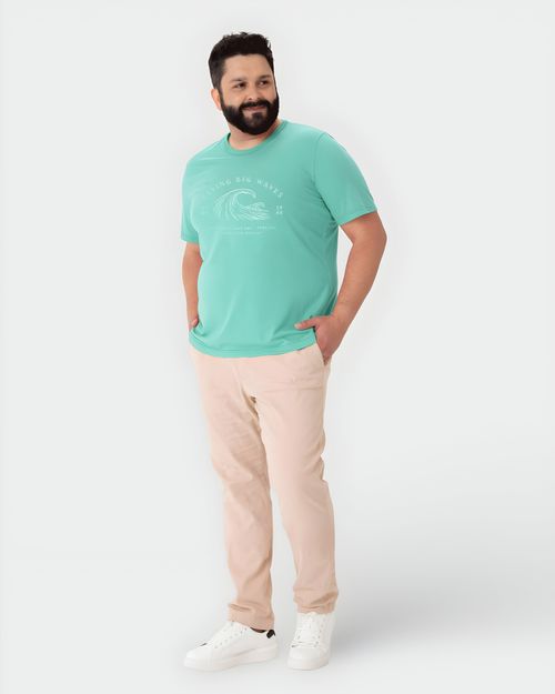Camiseta Masculina Plus Size Living Big Waves Em Malha Mesclada