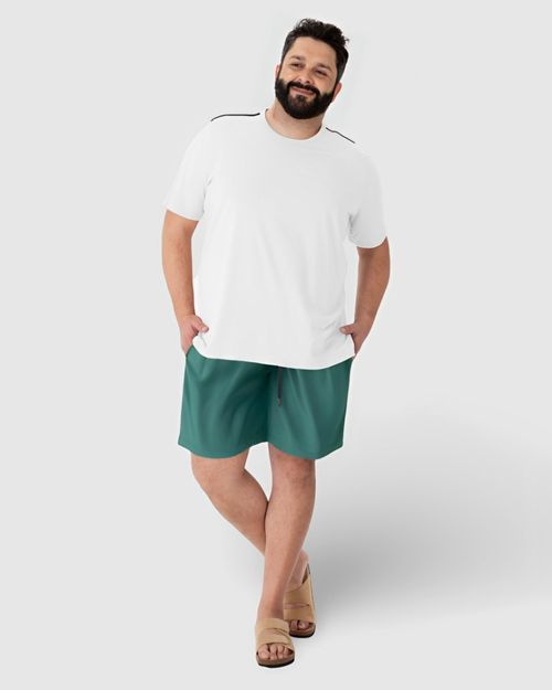 Camiseta Masculina Plus Size Com Detalhe Retilínea Em Algodão