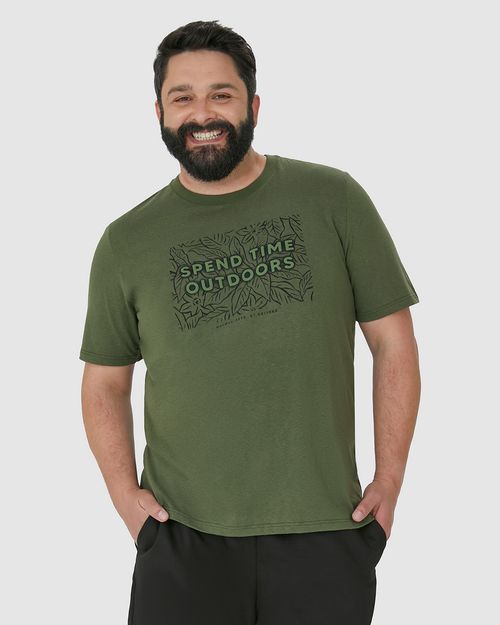 Camiseta Masculina Plus Size Spend Time Outdoors Em Malha Linho