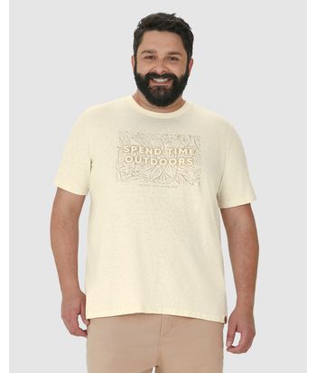 Camiseta Masculina Plus Size Spend Time Outdoors Em Malha Linho