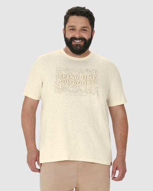 Camiseta Masculina Plus Size Spend Time Outdoors Em Malha Linho