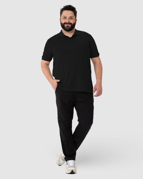 Camisa Polo Masculina Plus Size Gola Retilínea Em Malha Texturizada