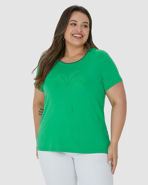 Camiseta Feminina Plus Size Coqueiro Em Viscose Stretch
