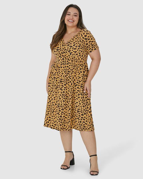 Vestido Feminino Plus Size Transpassado Animal Print Em Viscose Stretch