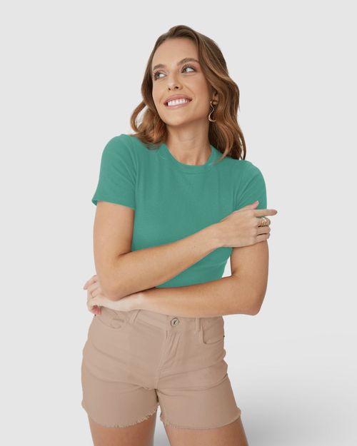 Blusa Básica Feminina Decote Redondo Em Ribana