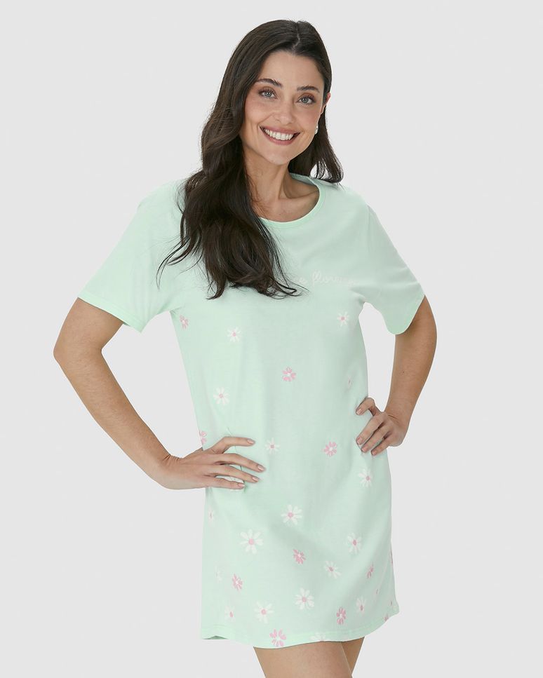 Camisola Feminina Manga Curta Permita-se Florescer Em Algodão