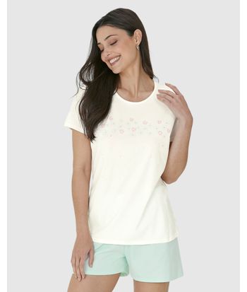 Pijama Feminino Blusa Estampa Flores Em Algodão