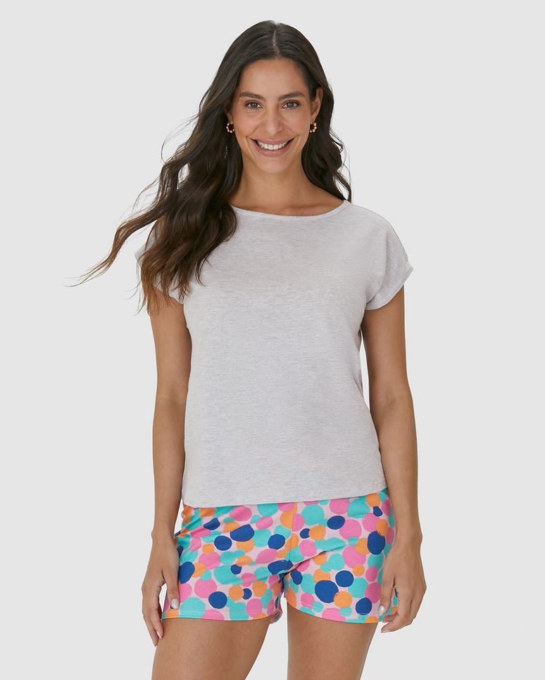 Pijama Feminino Shorts Estampado Cós Elástico Em Algodão
