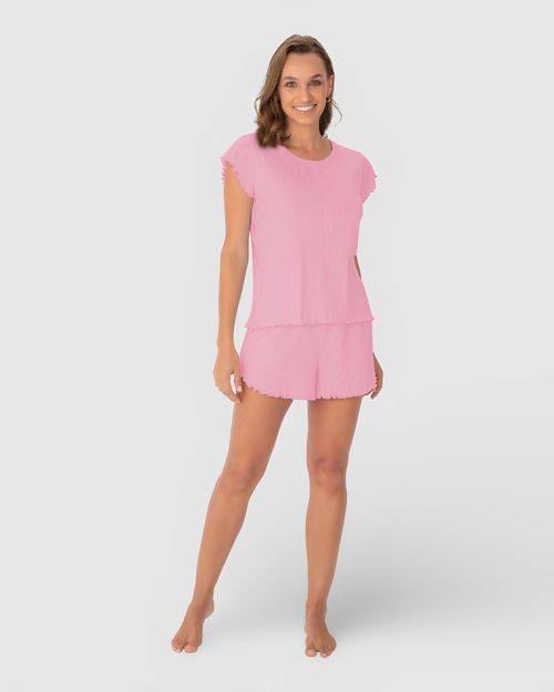 Pijama Feminino Costura Picot Em Malha Com Elastano