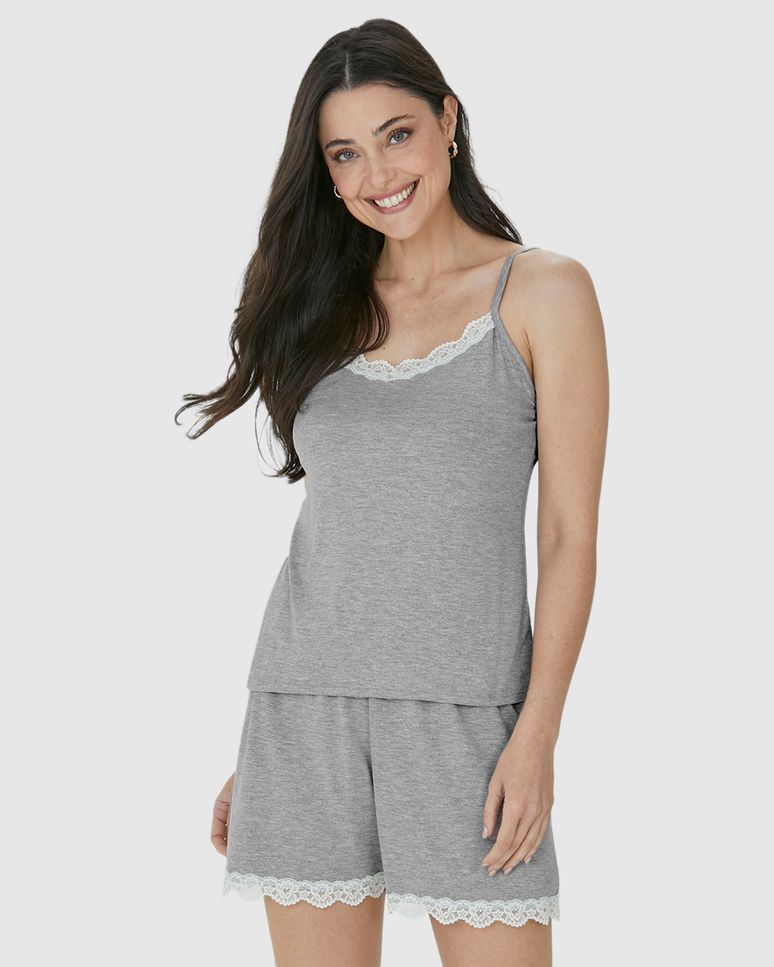 Pijama Feminino Decote V Com Renda Em Viscose Stretch