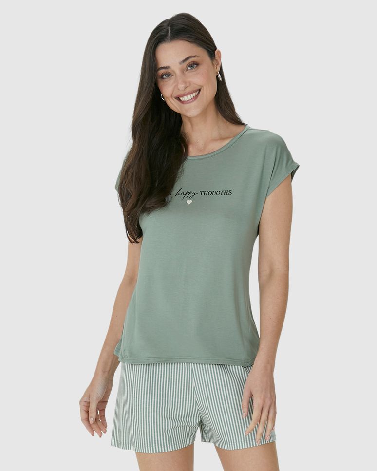 Pijama Feminino Think Happy Thoughts Em Viscose Stretch