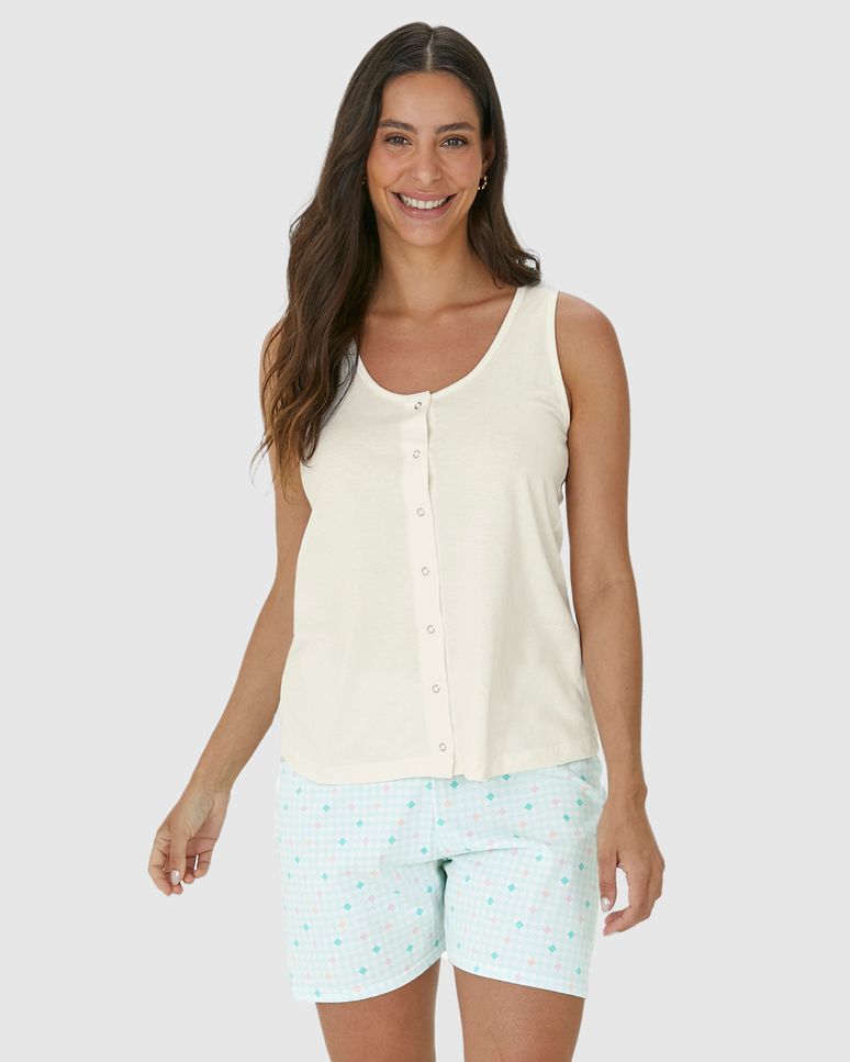 Pijama Feminino Regata Com Abertura Frontal Em Algodão