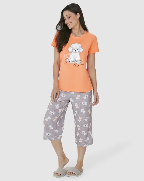 Pijama Feminino Calça Capri Estampada Em Algodão