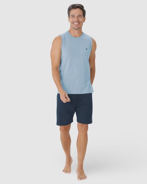 Pijama Masculino Regata Bordado Peitoral Em Algodão