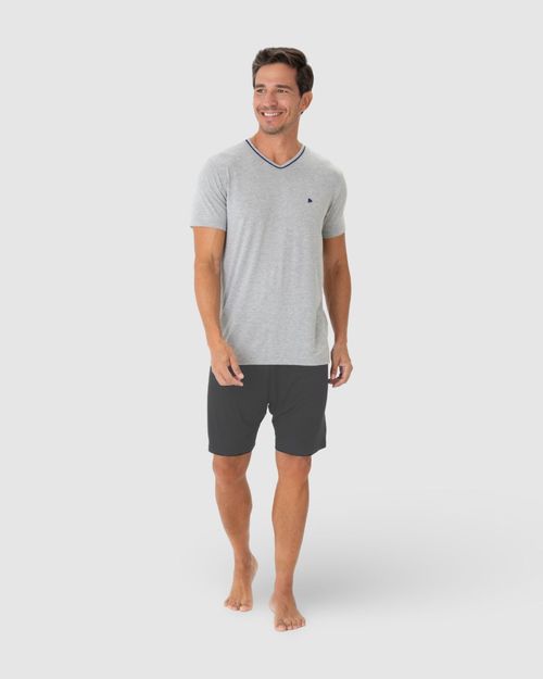 Pijama Masculino Camiseta Gola V Filete Em Viscose Stretch