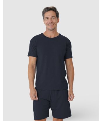 Pijama Masculino Camiseta Em Malha Listrada Eco