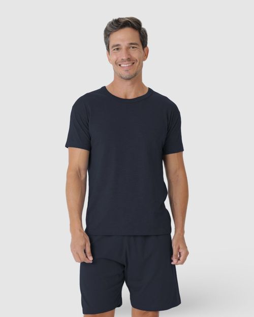 Pijama Masculino Camiseta Em Malha Listrada Eco