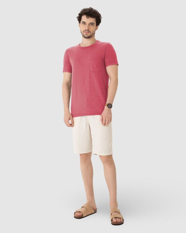 Camiseta Slim Masculina Bolso Peitoral Em Malha Mesclada