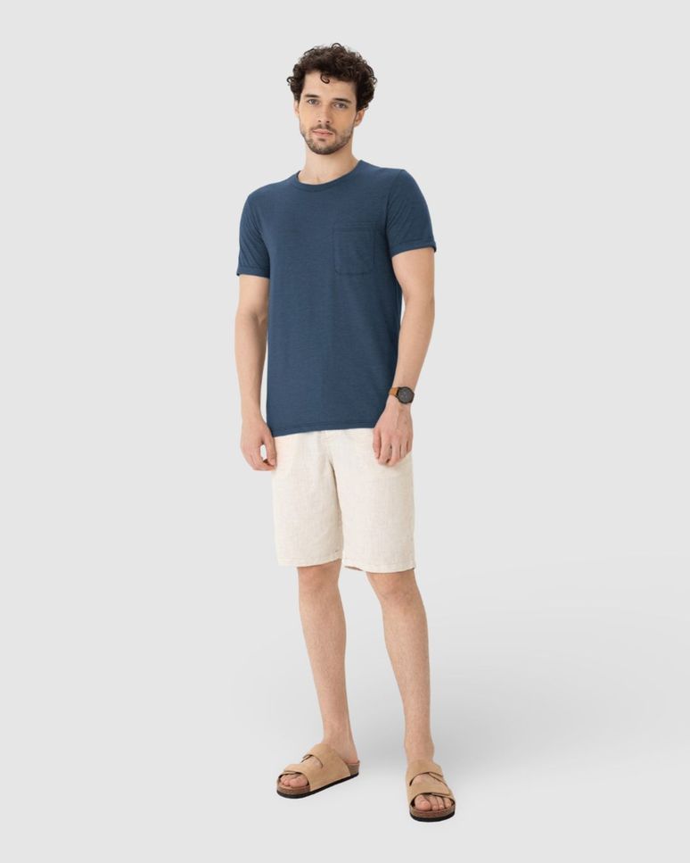 Camiseta Slim Masculina Bolso Peitoral Em Malha Mesclada