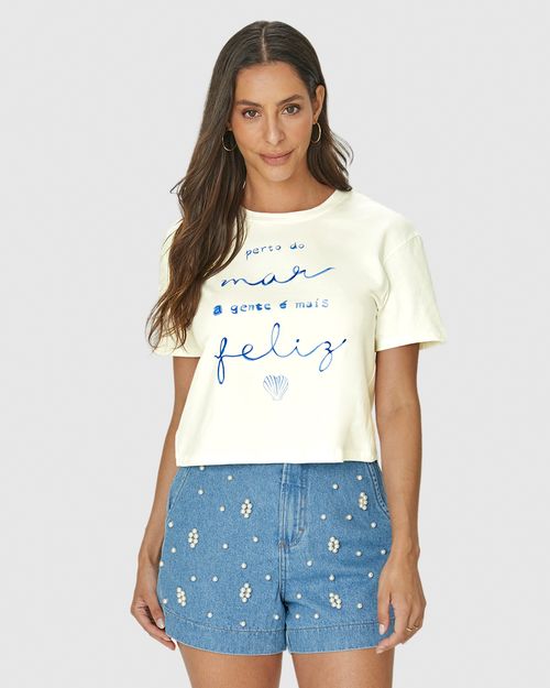 Camiseta Cropped Feminina Perto Do Mar Em Algodão