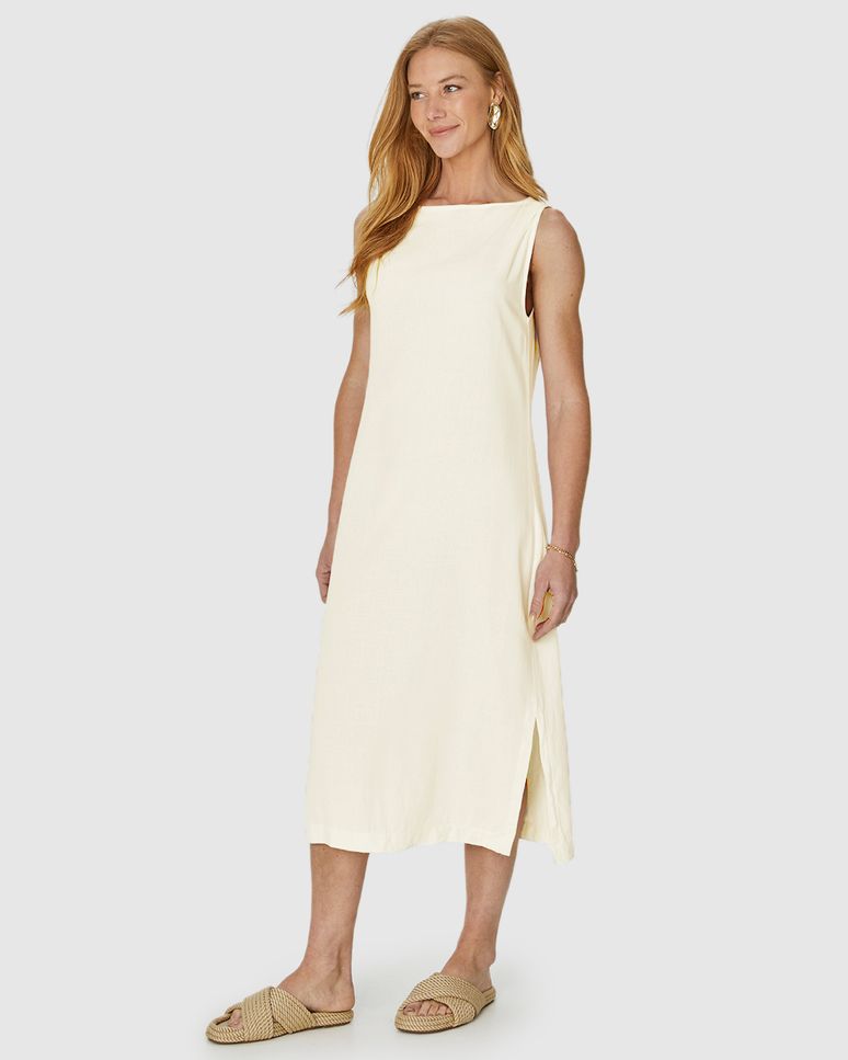 Vestido Reto Feminino Torção No Ombro Em Viscolinho