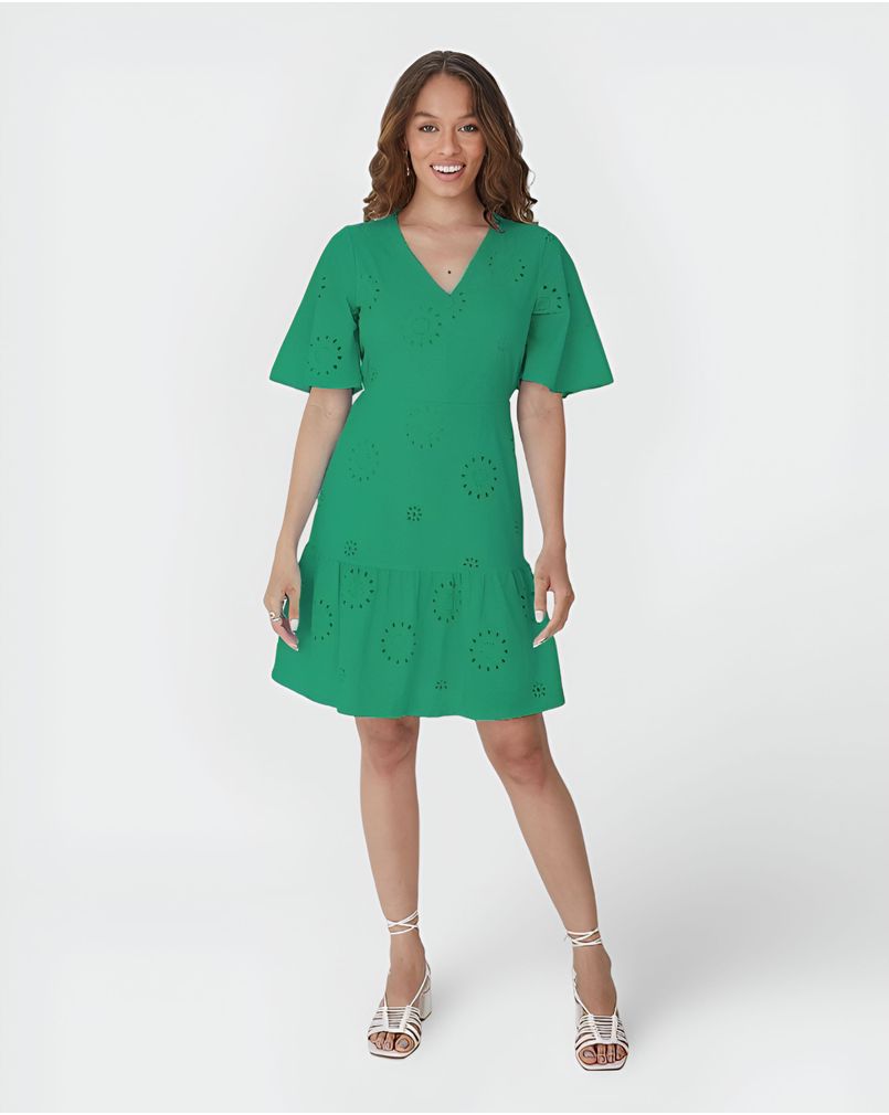 Vestido Feminino Manga Ampla Em Laise Algodão VERDE Malwee
