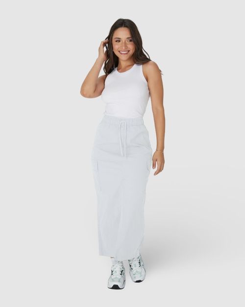 Saia Midi Feminina Cargo Em Sarja Stretch Texturizada