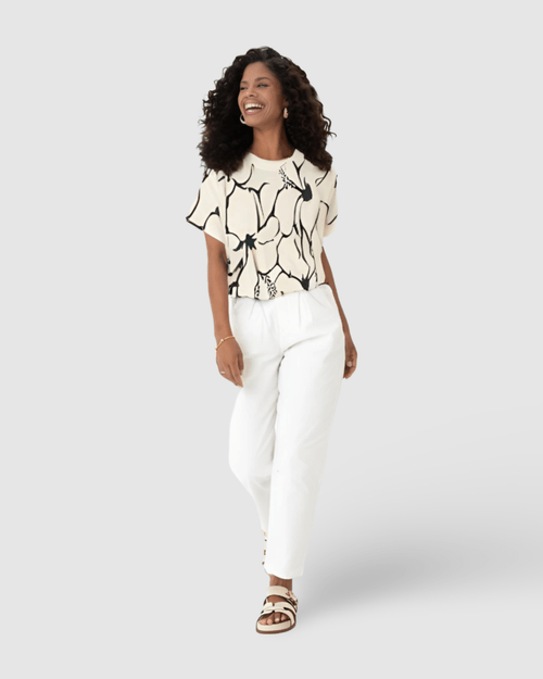 Blusa Feminina Manga Curta Estampa Floral Em Algodão