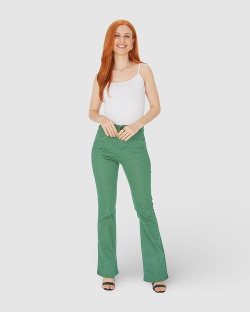 Calça Flare Feminina Cintura Alta Em Sarja Com Elastano