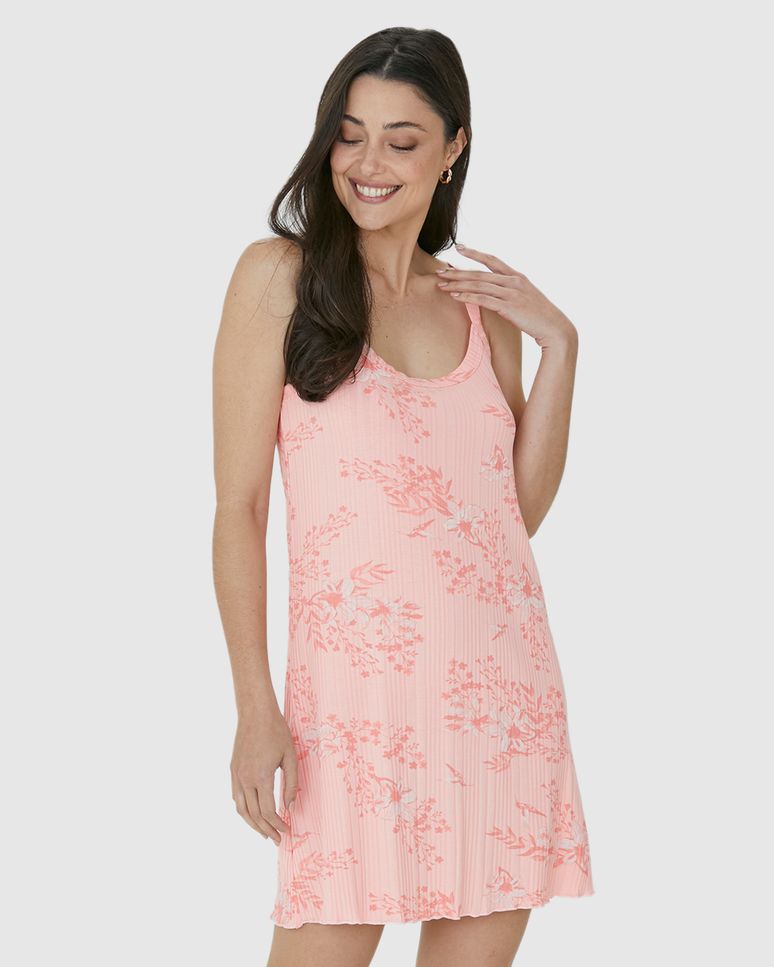 Camisola Feminina Alça Fina Estampada Em Malha Viscose Canelada