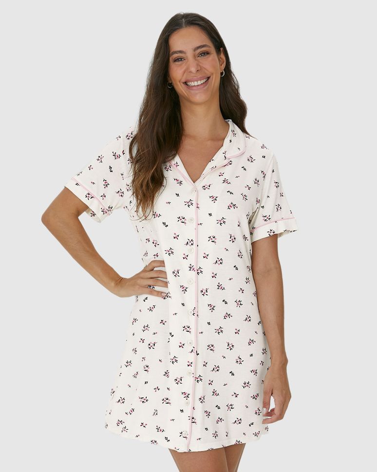 Camisola Americana Feminina Manga Curta Estampada Em Viscose Stretch