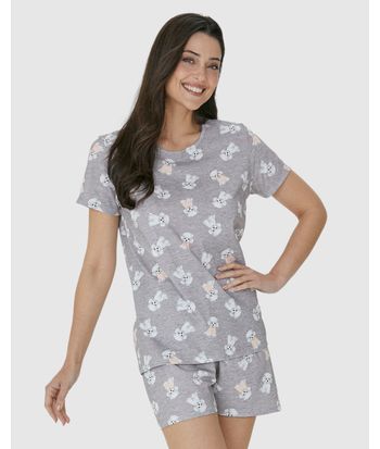 Pijama Feminino Blusa E Shorts Estampado Em Algodão