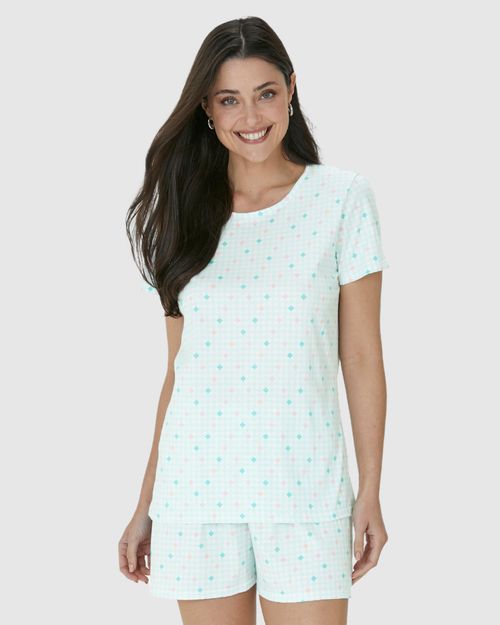 Pijama Feminino Blusa E Shorts Estampado Em Algodão