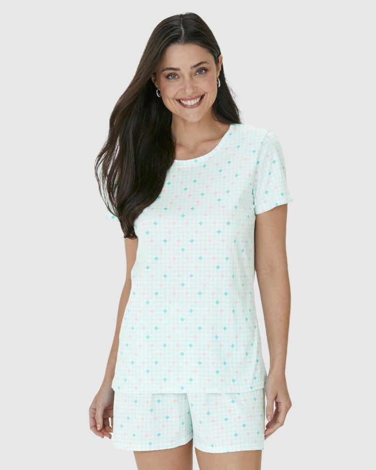 Pijama Feminino Blusa E Shorts Estampado Em Algodão
