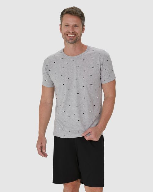 Pijama Masculino Camiseta Estampada Em Malha Mescla