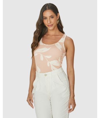 Regata Feminina Decote Redondo Estampada Em Viscose Stretch