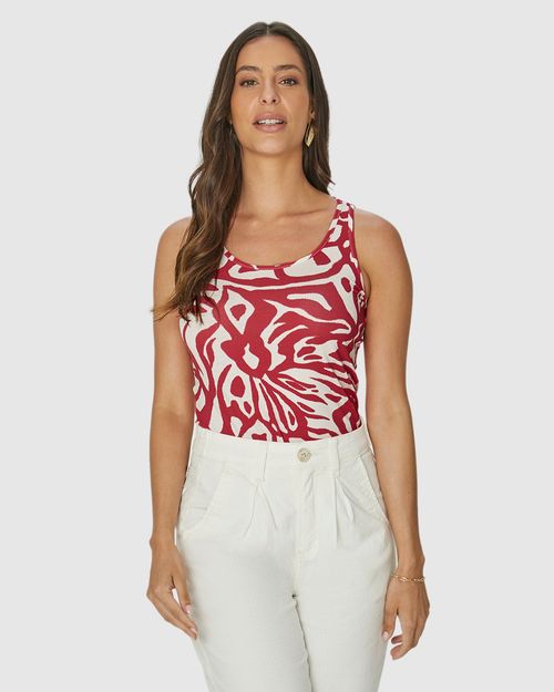 Regata Feminina Decote Redondo Estampada Em Viscose Stretch