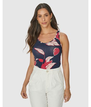 Regata Feminina Decote Redondo Estampada Em Viscose Stretch