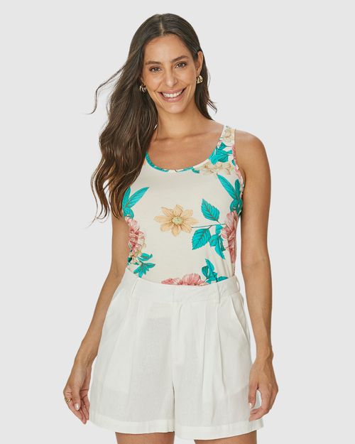 Regata Feminina Decote Redondo Estampada Em Viscose Stretch