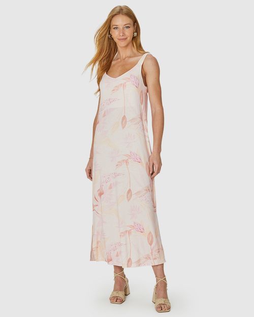 Vestido Midi Feminino Estampado Decote V Em Malha Viscolinho Stretch